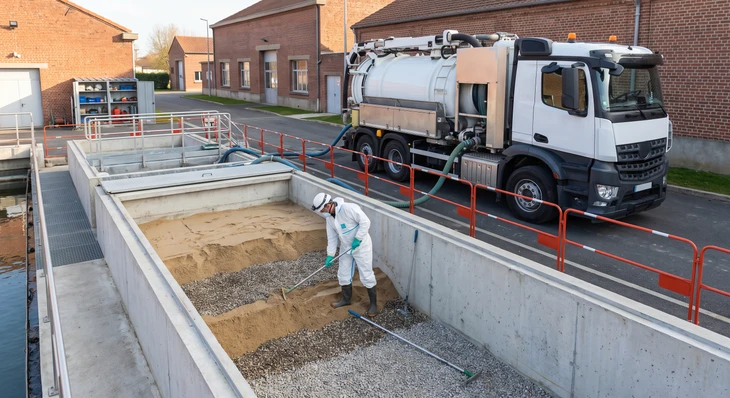 Bassin de traitement des eaux usées en extérieur avec système d'aération active